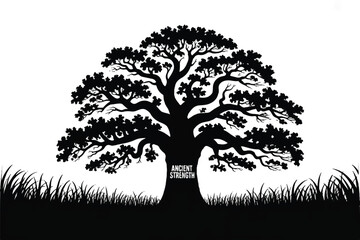 Oak Tree Silhouette Silhouette Vector — High-Quality Black Icon