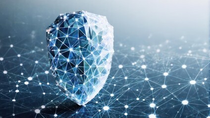Stunning digital shield with glowing network connections symbolizes advanced cybersecurity and data protection in a modern tech world