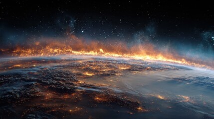Fototapeta premium fiery planet night lights space
