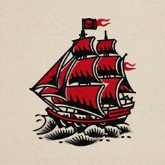 Vintage style pirate ship illustration
