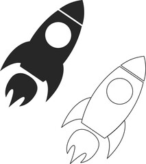 Rocket Icon Set – Solid and Outline Space Shuttle Design