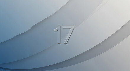 Abstract Blue grey Gradient Background with Smooth Flowing Curves and Number 17