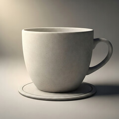 Modern White Ceramic Mug with Geometric Grid Texture on a Round Coaster