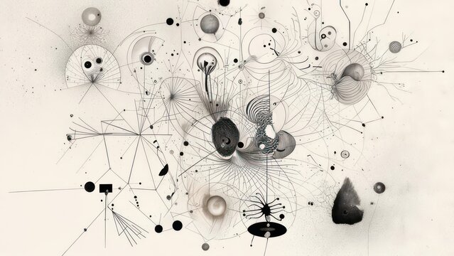 Intricate abstract network of lines and shapes evoking scientific discovery and complex systems with a modern, minimalist aesthetic - Powered by Adobe