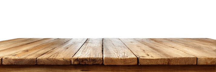 Wooden table surface with natural texture and warm color, balanced by rule of thirds isolated transparent Background.