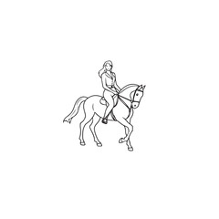 Black and white line art of a beautiful woman with perfect body riding horse elegant minimalist illustration
