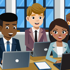 Diverse Professionals Working Together in Modern Office