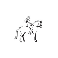 Black and white line art of a beautiful woman with perfect body riding horse elegant minimalist illustration
