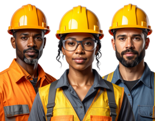  PNG Diverse engineers in safety gear, element set on transparent background 