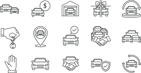 Minimalist gardening and horticulture icon pack. A linear symbol collection of farming tools, plants, and lawn care equipment