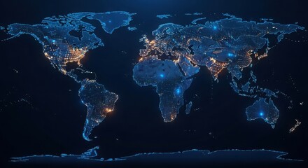 Global network of lights showing cities and infrastructure across the world at night