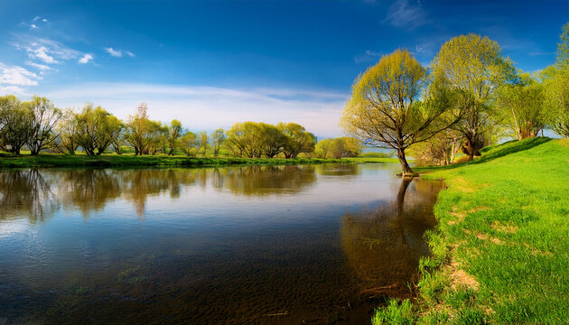 Beautiful Spring Landscape Trees On The Banks Of The Pekhorka River In Balashikha
