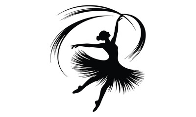 Elegant Ballerina Silhouette Vector – Graceful Dance Pose with Flowing Abstract Skirt