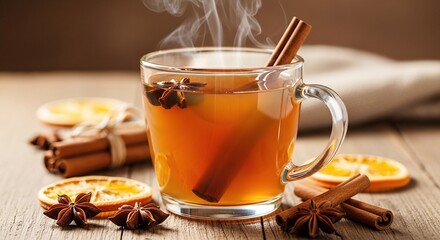 Steaming Hot Apple Cider with Cinnamon Sticks and Star Anise