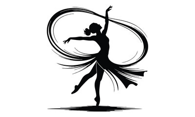 Elegant Ballerina Silhouette Vector – Graceful Dance Pose with Flowing Abstract Skirt