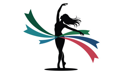 Elegant Ballerina Silhouette Vector – Graceful Dance Pose with Flowing Abstract Skirt
