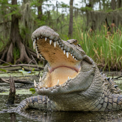 crocodile, reptile, wildlife, nature, animal, predator, teeth, jaws, swamp, marsh, water, scales, dangerous, outdoors, fauna, open mouth, wet, reflection, eye, close up, wild, tropical, carnivore, all