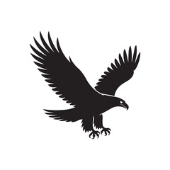 Obraz premium Vector art of majestic eagle silhouette soaring down with wings spread, , embodying freedom and power in a minimalist design