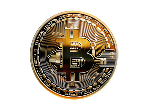 Golden Bitcoin Coin with Circuitry Detail isolated on a transparent background cryptocurrency - Powered by Adobe