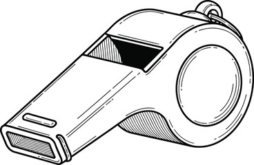 Simple line art drawing of a whistle on a light cream background
