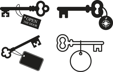 Collection of antique and vintage keys with tags and charms