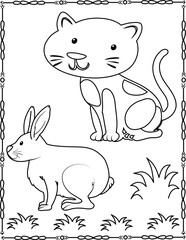 Easy Rabbit and cat Drawing For Kids And Toddlers, Coloring Drawing Painting rabbit.