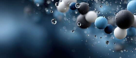 Floating spheres and bubbles in varying sizes create an engaging abstract display of color and light, evoking a sense of tranquility