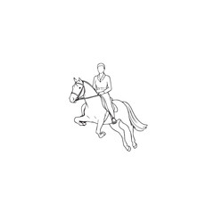 Black and white line art of a beautiful woman with perfect body riding horse elegant minimalist illustration