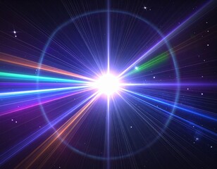 Fototapeta premium Cosmic Light Explosion in Deep Space 宇宙を照らす光の爆発と未来的な光線