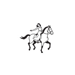 Black and white line art of a beautiful woman with perfect body riding horse elegant minimalist illustration