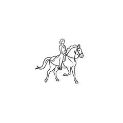Black and white line art of a beautiful woman with perfect body riding horse elegant minimalist illustration