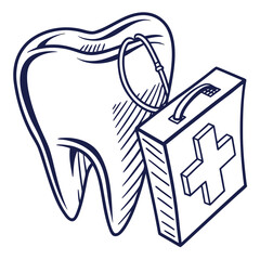 Tooth with stethoscope and first aid kit
