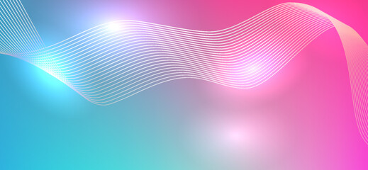 Abstract teal to pink gradient backdrop features glowing white wave lines, creating a modern and vibrant graphic with soft lighting effects and a visually dynamic design