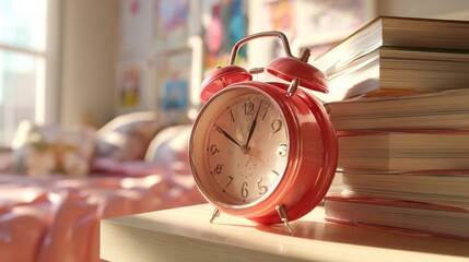 alarm clock and book