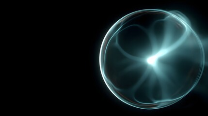 Glowing blue plasma sphere with light streaks on black background plasma ball energy sphere