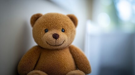 Obraz premium Soft Teddy Bear Sits Beside Empty Crib in Serene Nursery Space With Soft Lighting