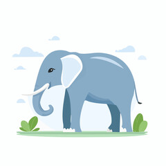 Fototapeta premium Vibrant vector illustration of a friendly blue elephant, a majestic and gentle giant of the wild, standing peacefully in nature with tusks and trunk