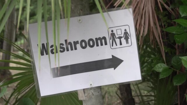 Signboard of washroom in nature. Howrah, West Bengal, India.