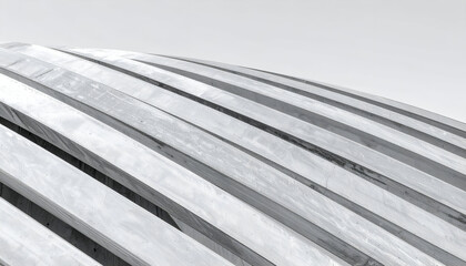 Obraz premium Abstract grayscale image of converging, parallel, textured beams forming a curved structure.