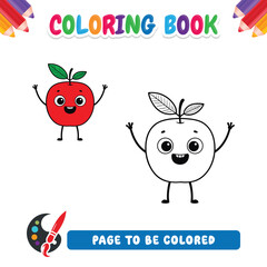 Coloring book for kids, cartoon apple vector