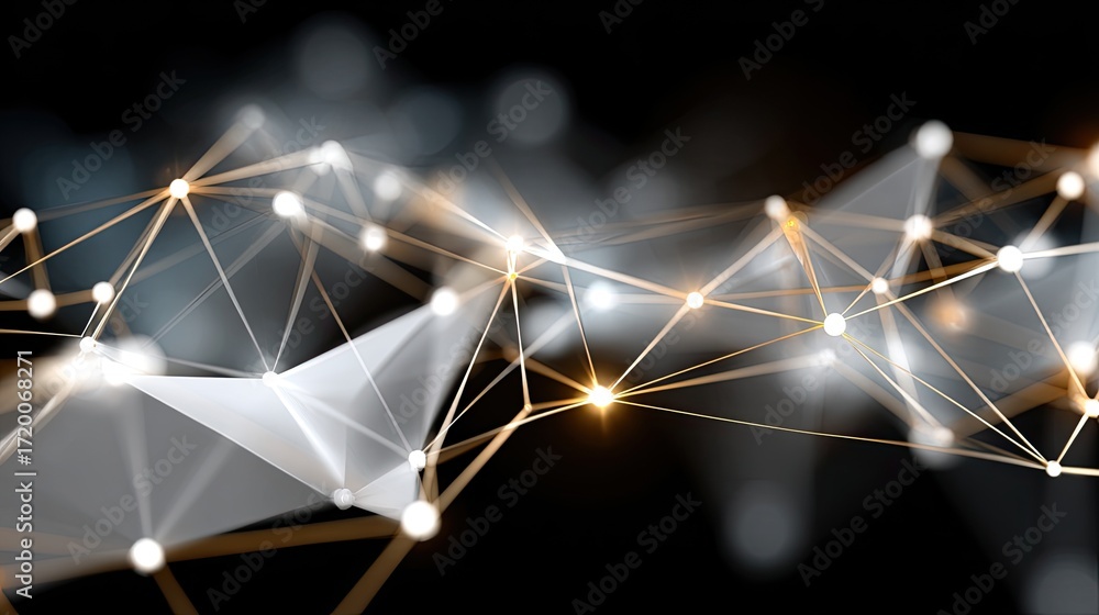 Poster dense network of white dots and lines create an intricate pattern highlighted by subtle lighting eff