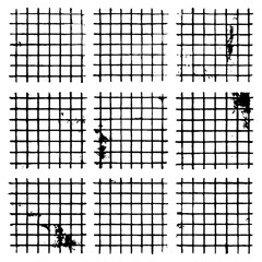 Fototapeta premium Grunge grid textures with distressed square patterns, Transparent Background