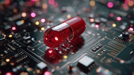 red capsule on circuit board