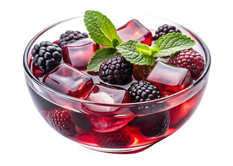 Close-up of Berry Drink with Ice Cubes and Mint in a Glass Bowl beverage refreshment isolated on a transparent background