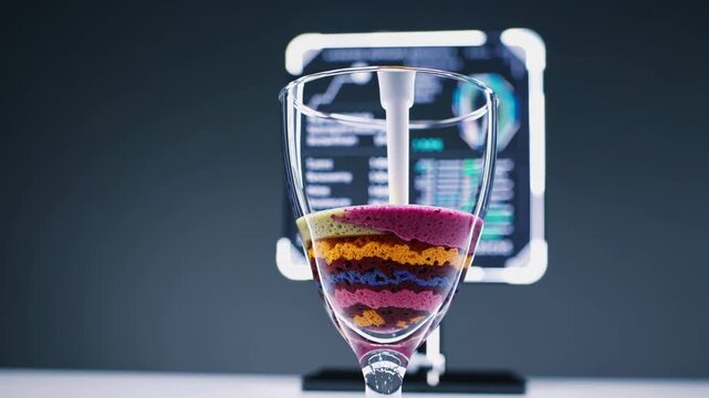 colorful bioprinting visuals, detailed bioprinting process showcase, closeup of layered hydrogel with colorful droplets, macro view of viscous bioprinting with vivid