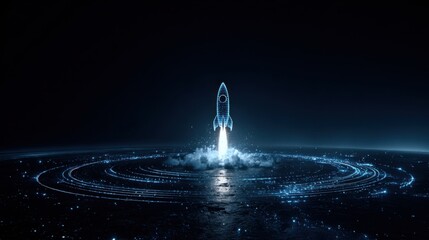 digital rocket launching into space