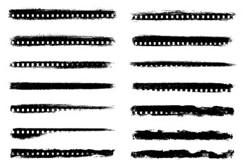 Grunge film strip borders and frames with distressed texture, Transparent Background