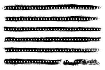 Grunge film strip borders and frames with distressed texture, Transparent Background