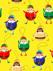 christmas elves decorating festive seamless pattern winter holidays gifts and greeting card designs cute elf poster
