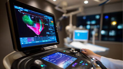 Close-up of the ultrasound screen showing vascular imaging in real time.